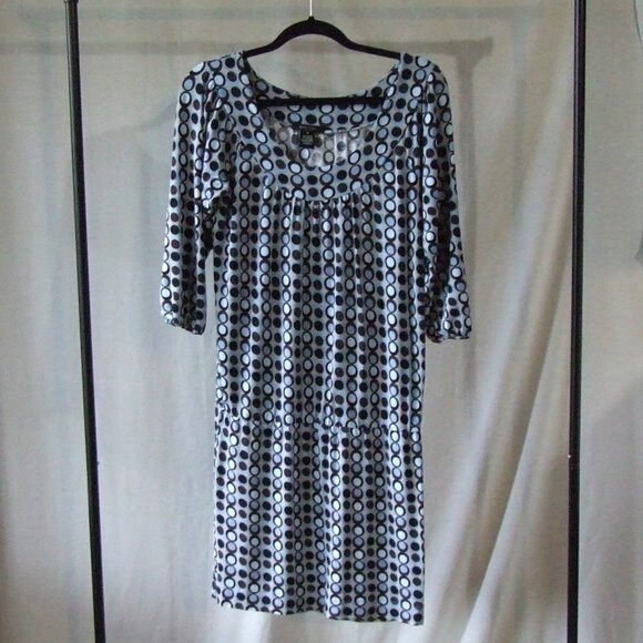 BCBGMaxAzria dress polka dot blue black brown medium pull over graphic dots - Picture 5 of 15